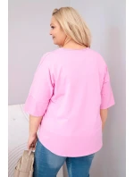 Plus veľkosť Dámske bavlnené nadrozmerné blúzka s V-výstrihom svetlo ružová