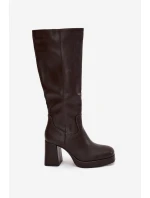 Kozaki Damskie Przed Kolano Na Zamek Obcas Słupek Czekoladowe Selvia Kozaki Damskie Przed Kolano Na Zamek Obcas Słupek Czekoladowe Selvia
