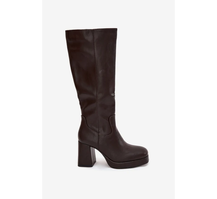 Kozaki Damskie Przed Kolano Na Zamek Obcas Słupek Czekoladowe Selvia Kozaki Damskie Przed Kolano Na Zamek Obcas Słupek Czekoladowe Selvia