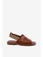 Kožené sandály se zlatým detailem Zazoo 40473 Hnědé