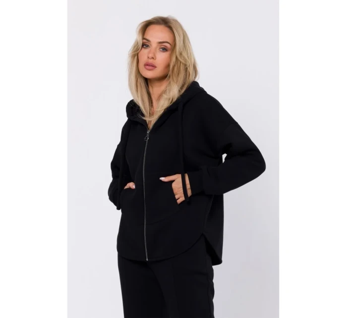 M761 Mikina s kapucí na zip a klokaní kapsou - černá