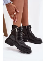 Skórzane Botki Workery Damskie Ocieplane Big Star SS274452 Czarne