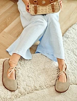 Kožené semišové baleríny Barefoot so šnurovaním Zazoo 021 Beige