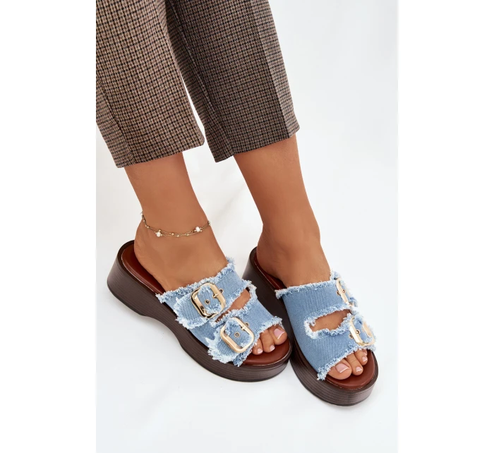 Dámske papuče na platforme 100-486 Džínsová modrá s čiernou - Joalice Paris Dámske papuče na platforme 100-486 Džínsová modrá s čiernou - Joalice Paris