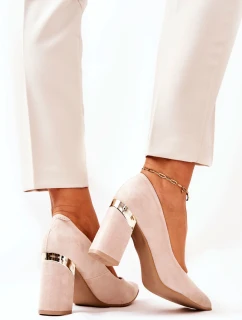 Zamszowe Czółenka Lewski 3117 Beżowe