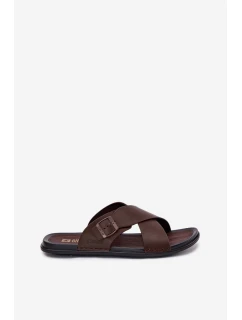Skórzane Klapki Męskie Z Klamrą Big Star RR174077 Brązowe