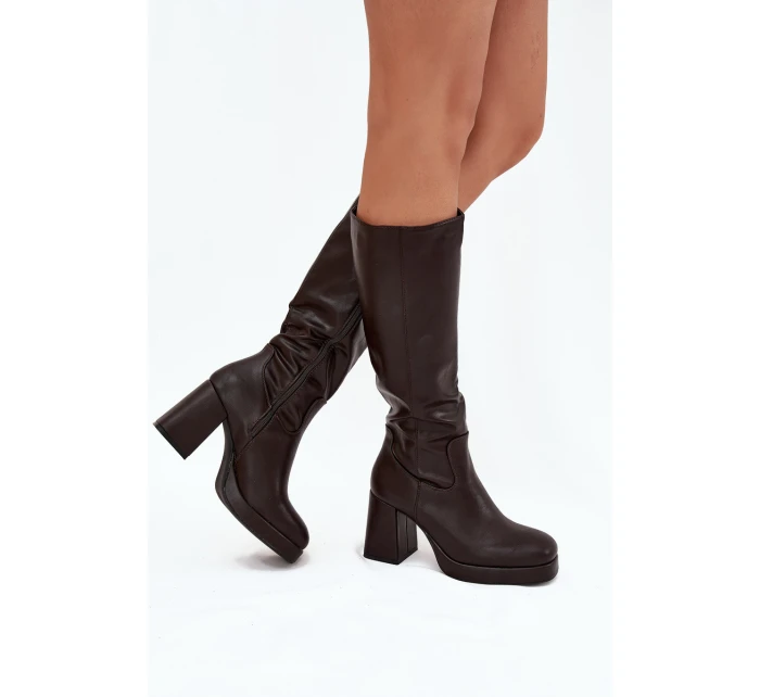 Kozaki Damskie Przed Kolano Na Zamek Obcas Słupek Czekoladowe Selvia Kozaki Damskie Przed Kolano Na Zamek Obcas Słupek Czekoladowe Selvia