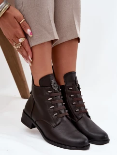 Nízké kotníkové boty s podšívkou na zip s ozdobou hnědé model 21708074 - Boto