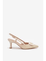 Dámské sandály na podpatku s ozdobným Béžové model 22027997 - Boto