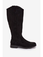 Dámské kozačky s vzorem na nízkém podpatku  Černé model 22031878 - S.Barski