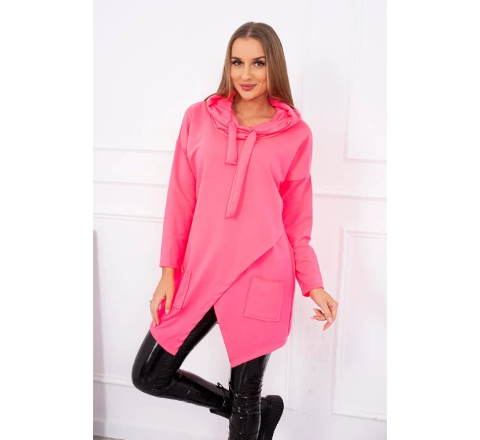 Oversize tunika s obálkou vpredu ružová neónová