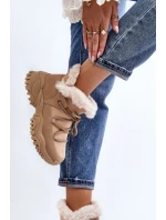 Damskie Botki Trapery Z Futerkiem Beżowe Cresandi Damskie Botki Trapery Z Futerkiem Beżowe Cresandi