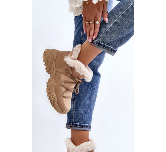 Damskie Botki Trapery Z Futerkiem Beżowe Cresandi Damskie Botki Trapery Z Futerkiem Beżowe Cresandi