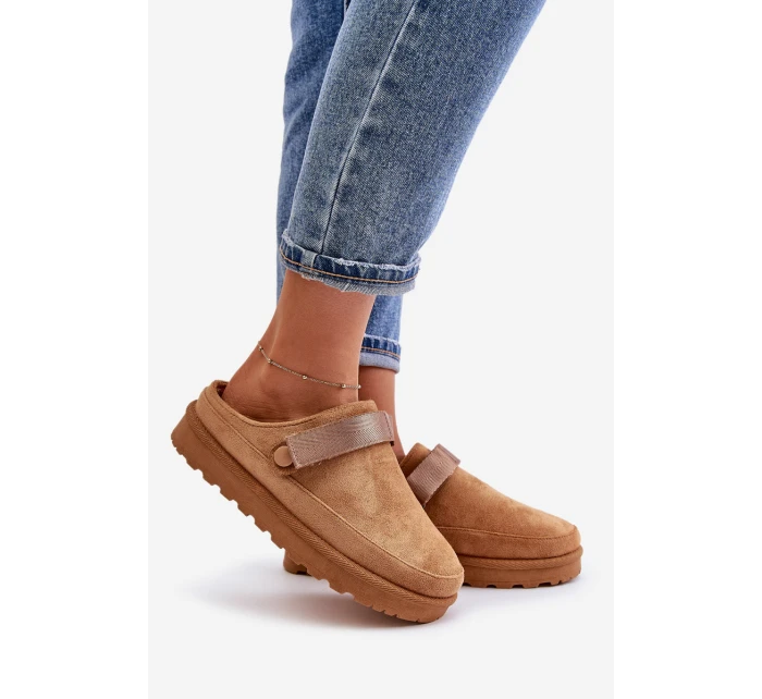 Damskie Kapcie Ocieplane Futerkiem Na Platformie Camel Azida Damskie Kapcie Ocieplane Futerkiem Na Platformie Camel Azida