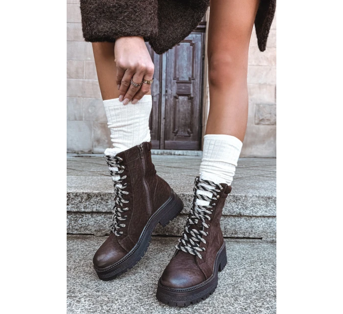 Dámské trapery boty z eko kůže čokoládové Bellora