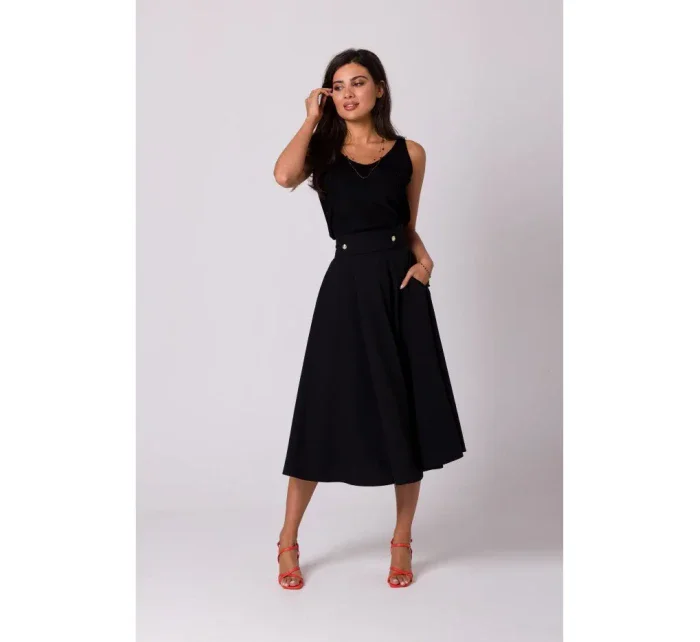 B265 Sukňa s vysokým pásom - čierna