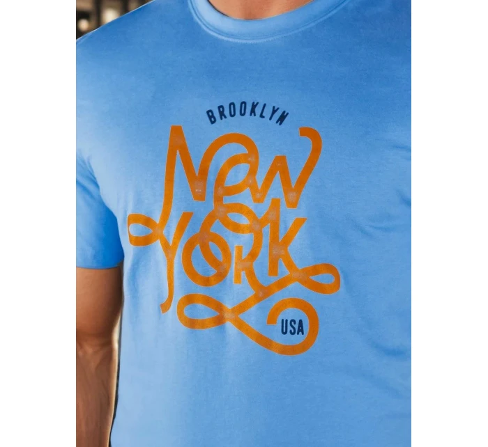 Pánske modré tričko s potlačou FashionStreet RX5370