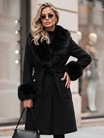 Dámsky kabát s odnímateľným kožušinovým golierom, čierny, FashionStreet TY6074