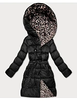 Plus size obojstranná zimná bunda čierna/panther (M6-6008-1)