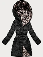 Plus size obojstranná zimná bunda čierna/panther (M6-6008-1)
