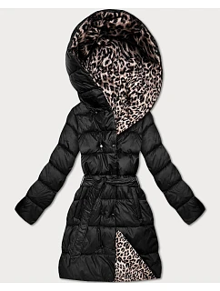 Plus size obojstranná zimná bunda čierna/panther (M6-6008-1)