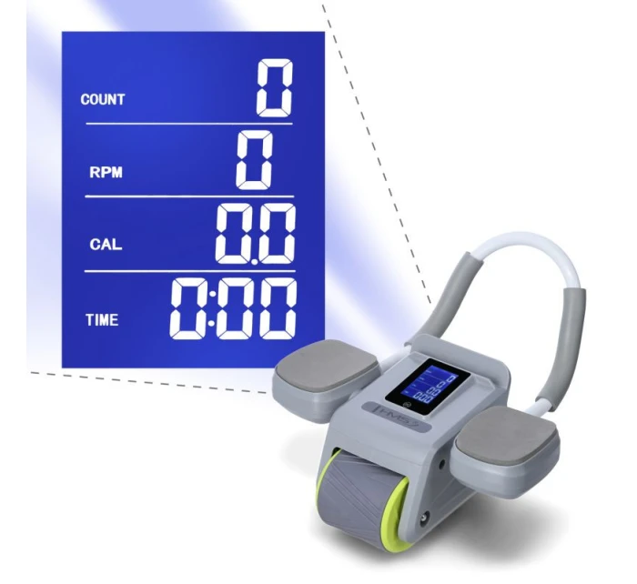 KA08 SIVÁ ABS AUTOMATICKÉ BRUŠNÉ SVALOVÉ CVIČENIE KOLESO S LCD DISPLEJOM A NABÍJANIE HMS