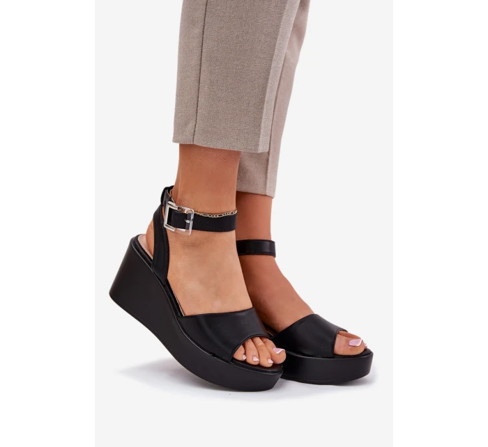 Sandały Damskie Na Koturnie Czarne Efrina