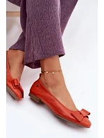 Kožené baleríny s mašlí model 22133508 Oranžové - Maciejka