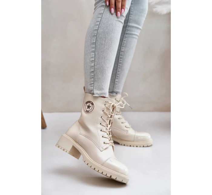 Dámske členkové šnurovacie topánky 089 model 201747 Ecru - Super Me Dámske členkové šnurovacie topánky 089 model 201747 Ecru - Super Me