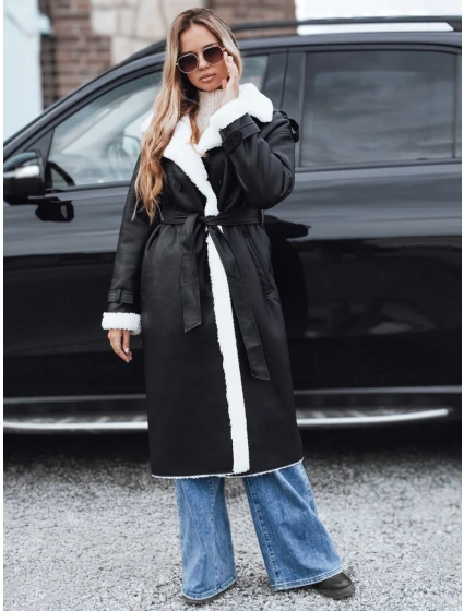 Dámský zimní kabát dlouhý černý kožený Dstreet model 21990796 - FashionStreet
