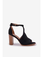 Sandały Na Słupku Z Eko Zamszu Czarne Lanadriena