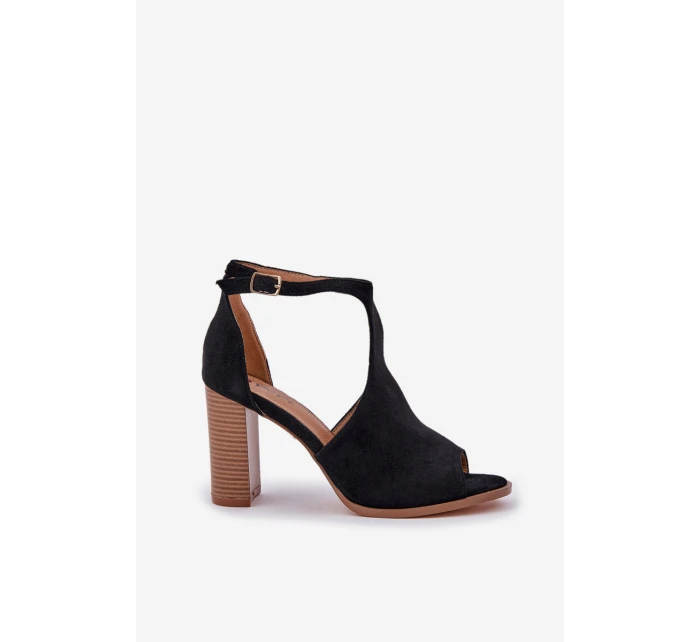 Sandały Na Słupku Z Eko Zamszu Czarne Lanadriena