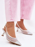 Calora Stříbrné Síťované Sandály Na Úzkém Podpatku