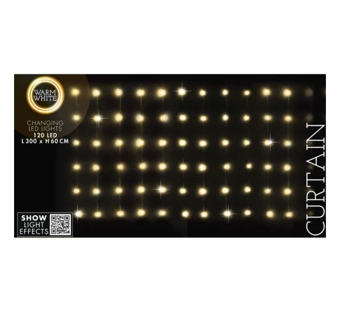 VIANOČNÉ STROMČEKY VONKAJŠIE/VNÚTORNÉ SVETELNÉ ZÁVESY 120 LED 300X60CM S DIAĽKOVÝM OVLÁDANÍM TEPLÁ BIELA