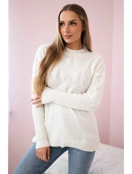 Svetr model 18970341 přes hlavu s módní vazbou ecru - K-Fashion