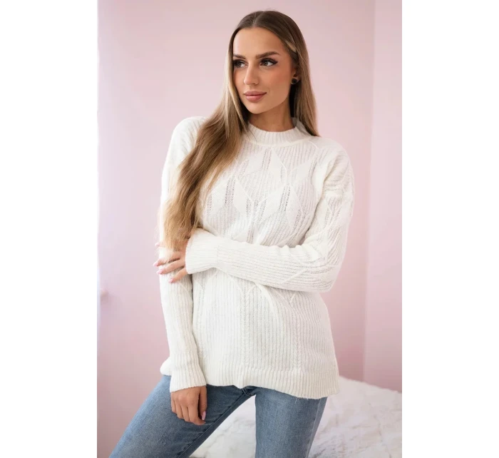 Svetr model 18970341 přes hlavu s módní vazbou ecru - K-Fashion