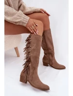 Dámske kovbojské topánky s lemom a zateplením - khaki Firlina Dámske kovbojské topánky s lemom a zateplením - khaki Firlina