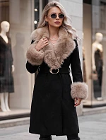 Dámsky kabát s odnímateľným kožušinovým golierom, čierny, FashionStreet TY6067