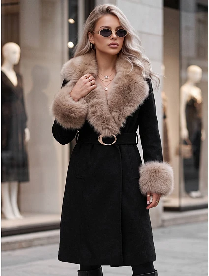 Płaszcz damski z odpinanym czarny model 22404879 - FashionStreet Płaszcz damski z odpinanym czarny model 22404879 - FashionStreet