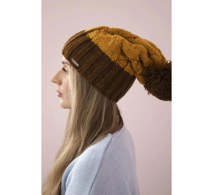 Fleecová čiapka Paris K212 horčicová+hnedá