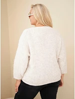 Dámský svetr Plus Size s výstřihem do V a širokým rukávem béžový