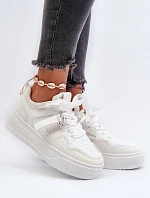 Sneakersy Damskie Na Platformie Z Eko Skóry Białe Moun