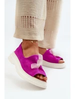 Zazoo 2939 Zamszowe Sandały Damskie Z Kokardką Fuksja