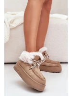 Niskie Śniegowce Damskie Na Platformie Z Futerkiem Ciemnobeżowe Neathren Niskie Śniegowce Damskie Na Platformie Z Futerkiem Ciemnobeżowe Neathren