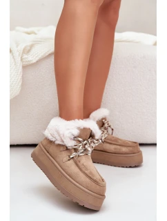 Niskie Śniegowce Damskie Na Platformie Z Futerkiem Ciemnobeżowe Neathren
