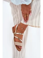 Skórzane Sandały Damskie Na Płaskim Obcasie Maciejka 06966-25 Złote Skórzane Sandały Damskie Na Płaskim Obcasie Maciejka 06966-25 Złote