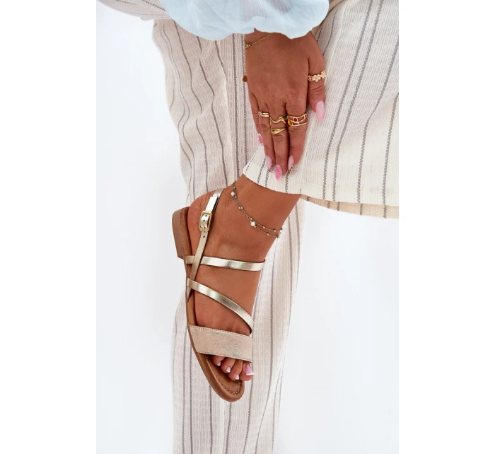 Skórzane Sandały Damskie Na Płaskim Obcasie Maciejka 06966-25 Złote Skórzane Sandały Damskie Na Płaskim Obcasie Maciejka 06966-25 Złote