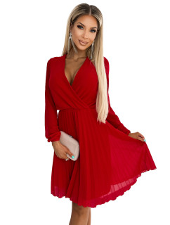 Numoco ISABELLE plisované šaty s dlhými rukávmi - červené