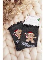 Dámske lesklé vianočné ponožky čierne
