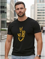 Pánske bavlnené tričko s potlačou Smile Crown čierne FashionStreet NX0138R